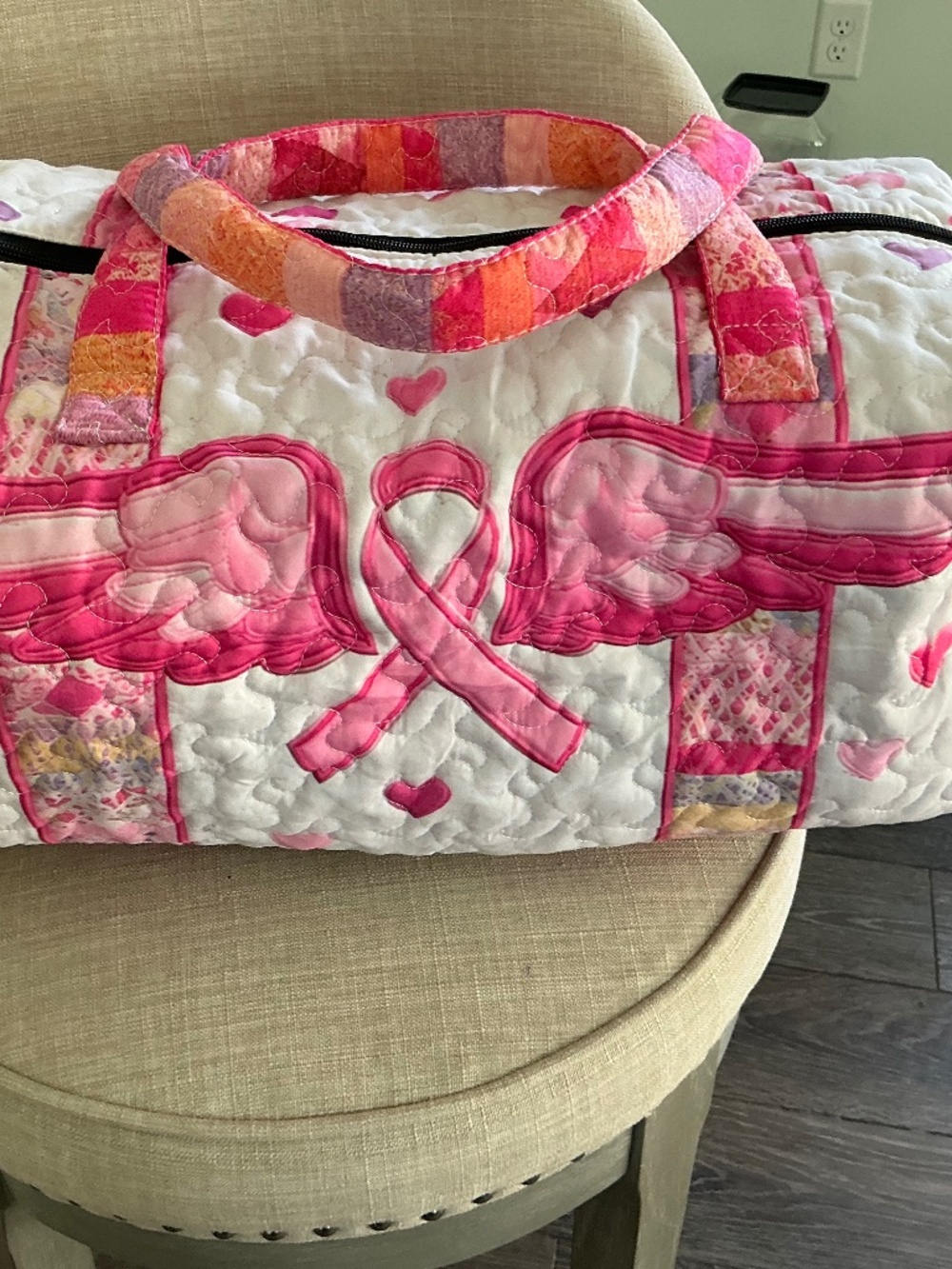 Stunning Pink Ribbon Quilted Duffle Bag